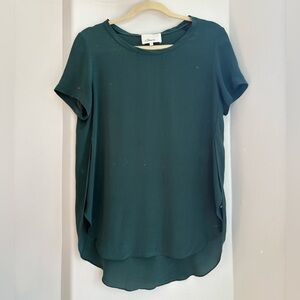 3.1 PHILLIP LIM Silk Overlapped Side Seam Tee Forest Green Size 4